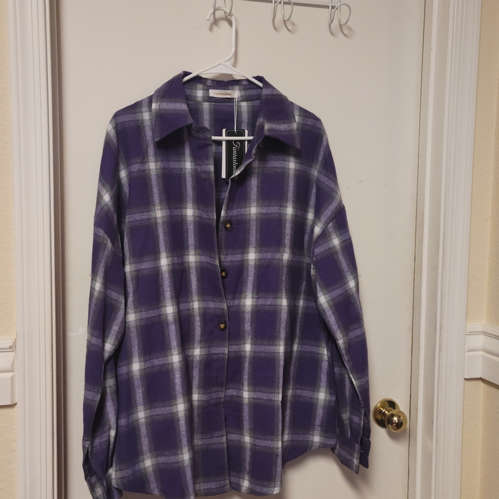 Chic Purple Plaid Women's Button-Down Shirt